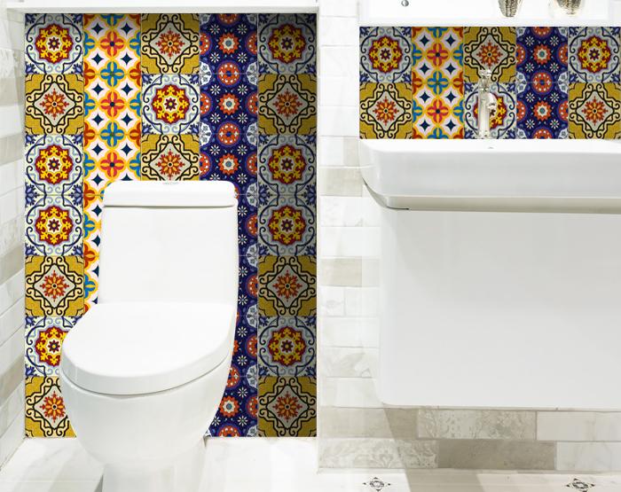 6" X 6" Blue And Yellow Mosaic Peel And Stick Removable Tiles