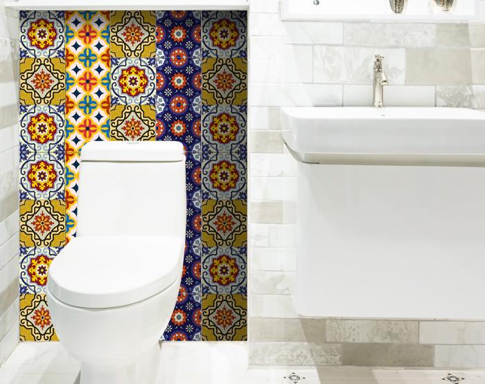 8" X 8" Blue And Yellow Mosaic Peel And Stick Removable Tiles