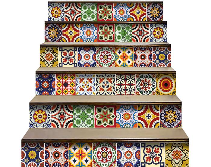 5" X 5" Blue Red Yellow Mosaic Peel And Stick Tiles