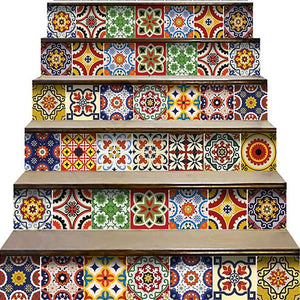 5" X 5" Blue Red Yellow Mosaic Peel And Stick Tiles