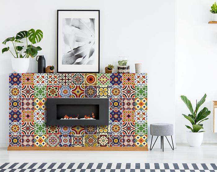 7" X 7" Blue Red Yellow Mosaic Peel And Stick Tiles