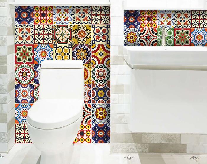 7" X 7" Blue Red Yellow Mosaic Peel And Stick Tiles