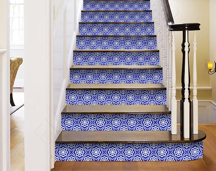 4" X 4" Blue And White Gerbera Peel And Stick Removable Tiles