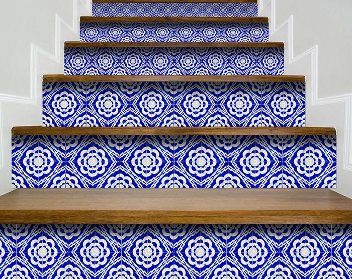 4" X 4" Blue And White Gerbera Peel And Stick Removable Tiles