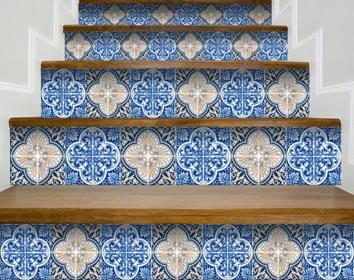 5" X 5" Blues and Crema Peel And Stick Removable Tiles