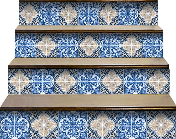 5" X 5" Blues and Crema Peel And Stick Removable Tiles