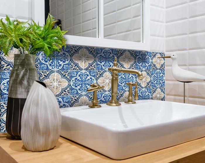 5" X 5" Blues and Crema Peel And Stick Removable Tiles