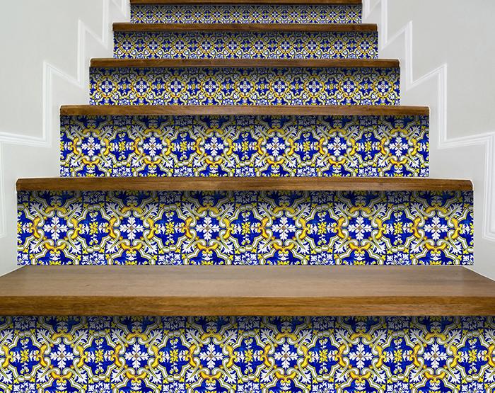 4" X 4" Blue and Yellow Links Peel And Stick Tiles