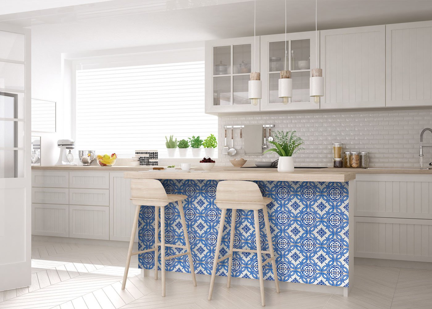 5" X 5" Blue and White Valencia Peel And Stick Tiles