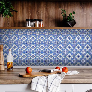 6" X 6" Blue and White Valencia Peel And Stick Tiles