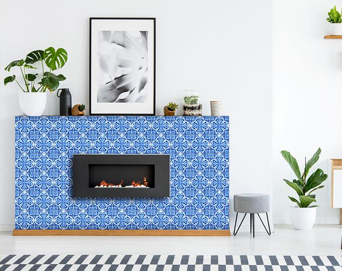 6" X 6" Blue and White Cross Peel And Stick Tiles