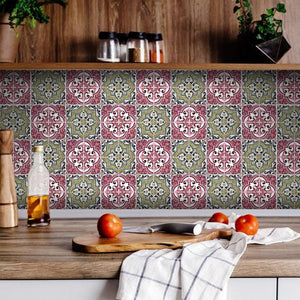 7" X 7" Vintage Cran and Green Peel and Stick Removable Tiles