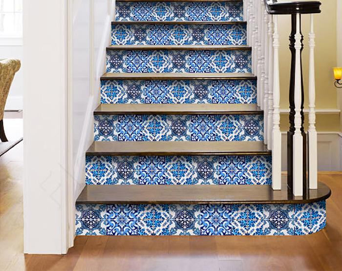 6" X 6" Blue Multi Mosaic Peel and Stick Tiles