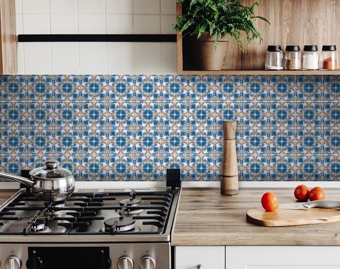 Teal Taupe Sia Removable Peel and Stick Tiles 8" X 8"