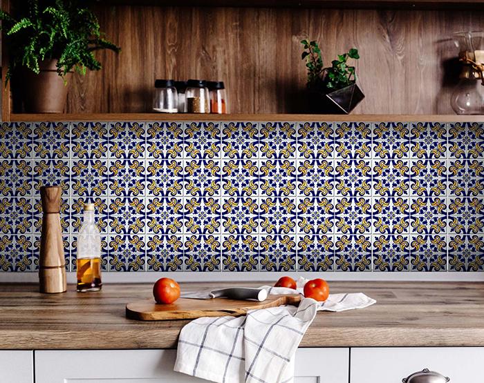 Blue Mikos Removable Peel And Stick Tiles - 4" x 4"