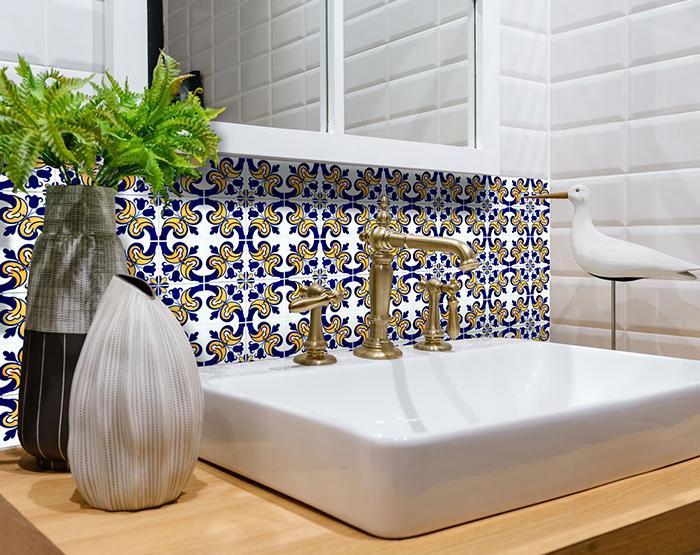 Blue Mikos Removable Peel and Stick Tiles - 7" x 7"