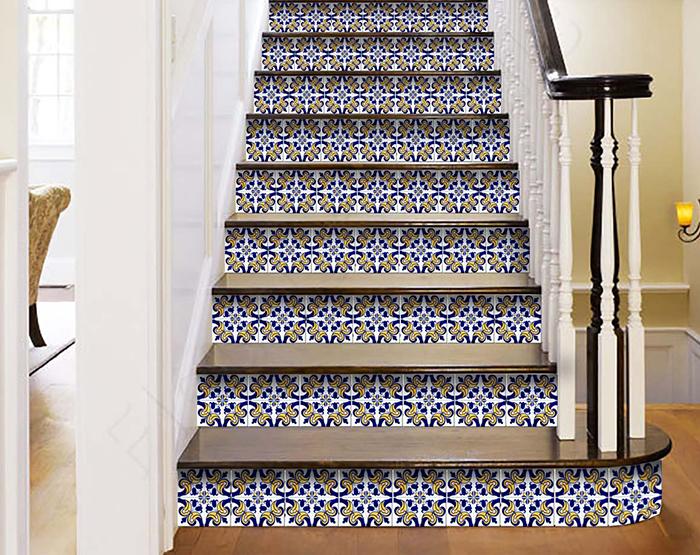 Blue Mikos Removable Peel and Stick Tiles - 8" x 8"