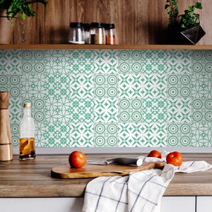 4" x 4" Light Green And White Geo Peel and Stick Removable Tiles