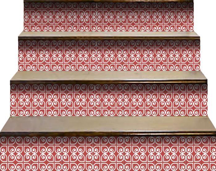 Brick Red And White Scroll Peel and Stick Removable Tiles - 5" x 5"