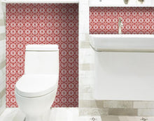 Brick Red And White Scroll Peel and Stick Removable Tiles - 5