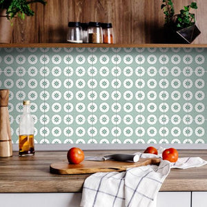 5" x 5" Light Sage And White Circle Flower Peel and Stick Removable Tiles