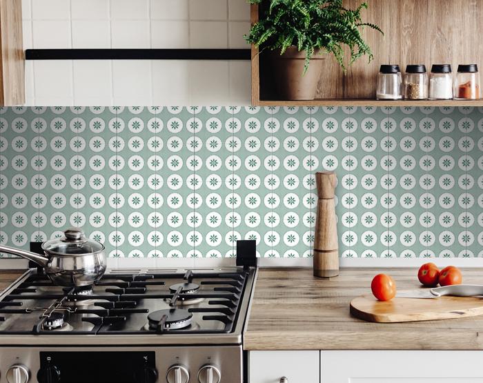 6" x 6" Light Sage And White Circle Flower Peel and Stick Removable Tiles