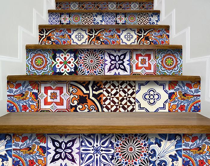 5" x 5" Blues and Reds Mosaic Peel and Stick Removable Tiles