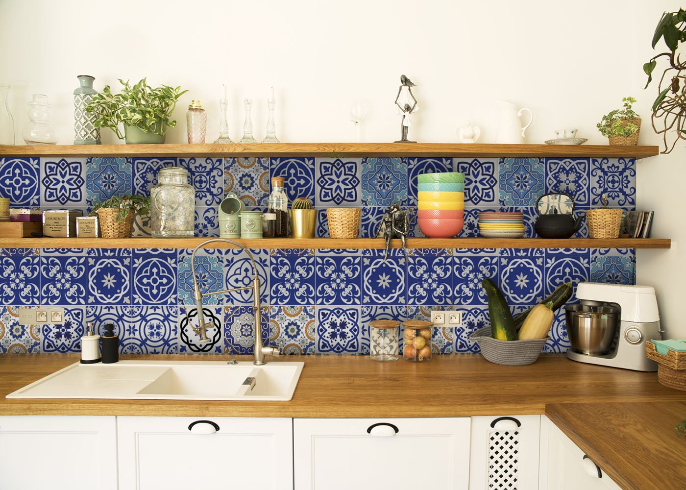 8" x 8" Blue and Aqua Pop Mosaic Peel and Stick Removable Tiles