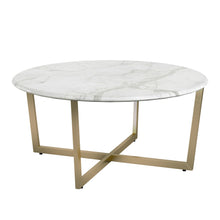 White on Gold Faux Marble Round Coffee Table