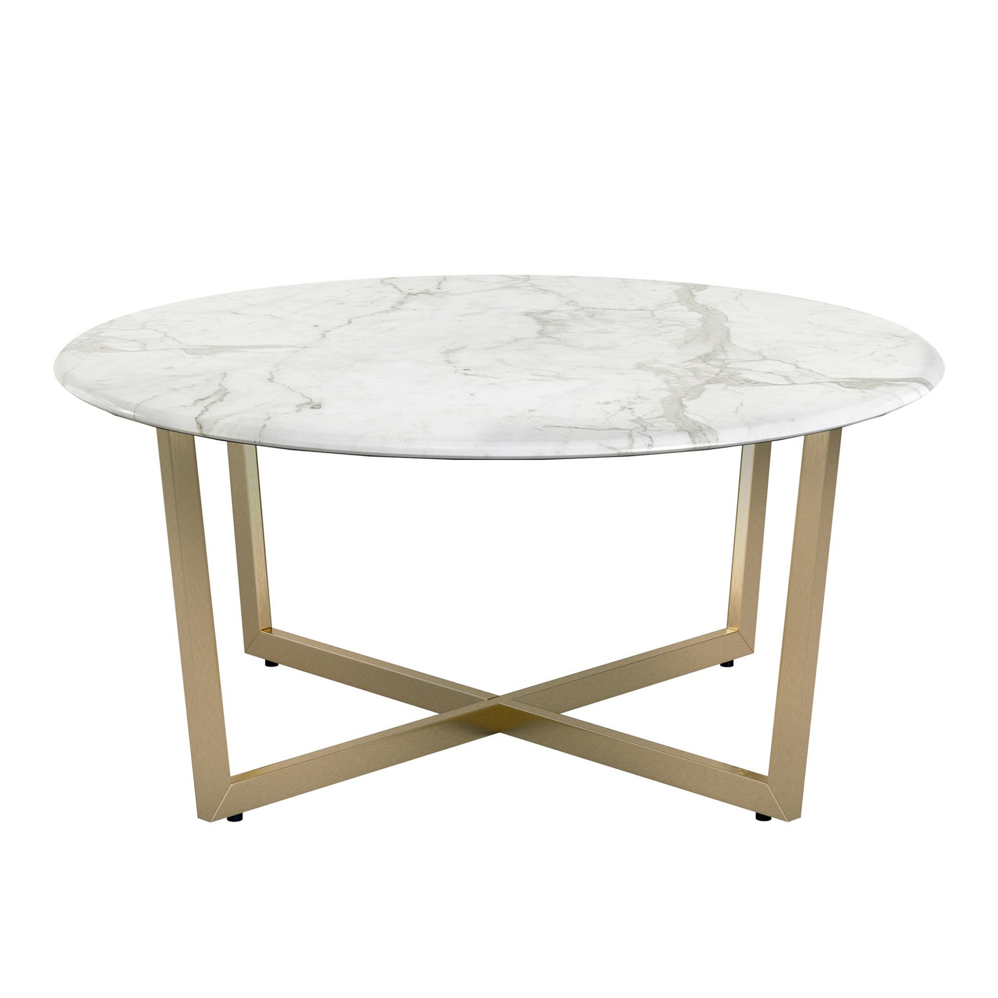 White on Gold Faux Marble Round Coffee Table
