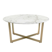 White on Gold Faux Marble Round Coffee Table