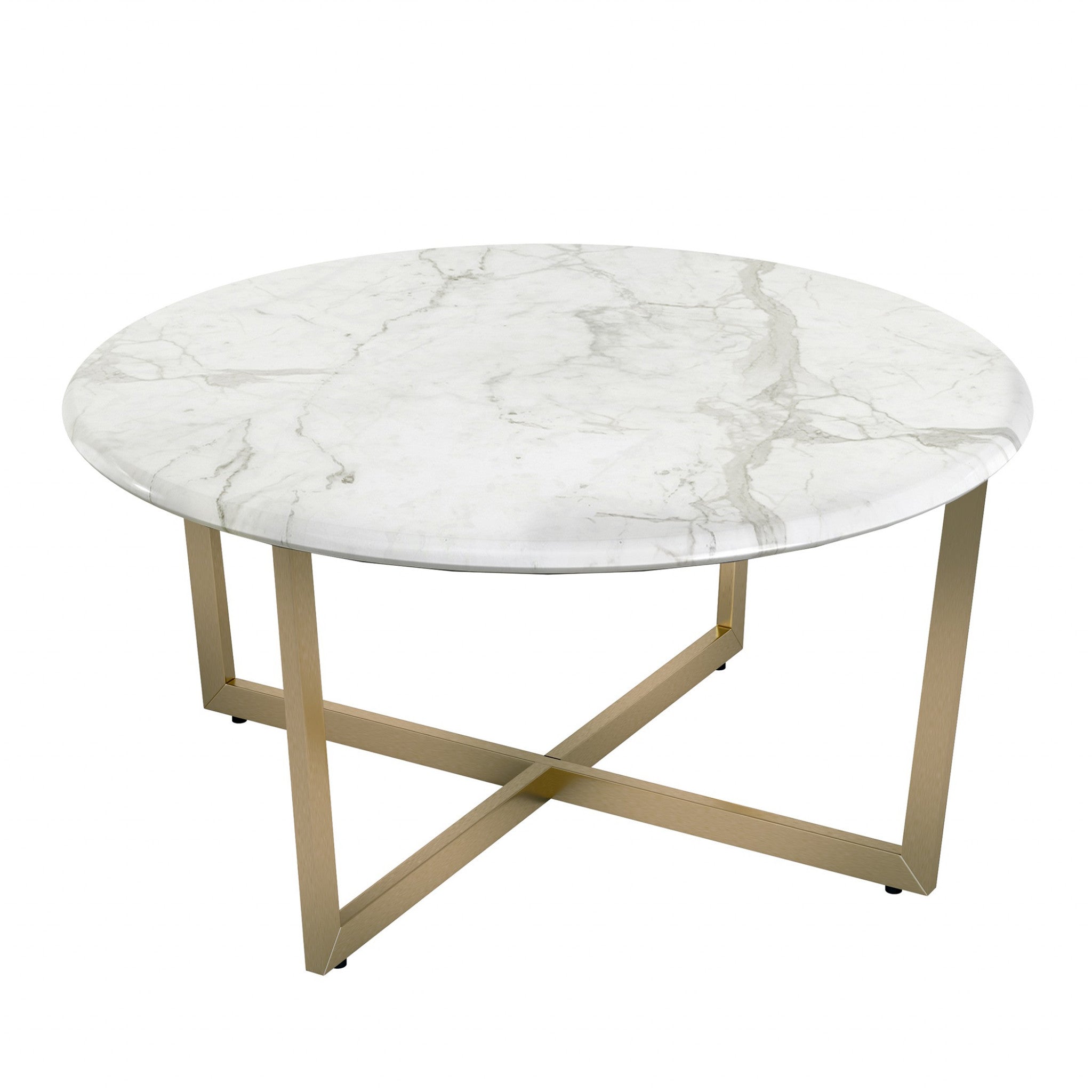 White on Gold Faux Marble Round Coffee Table