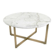 White on Gold Faux Marble Round Coffee Table