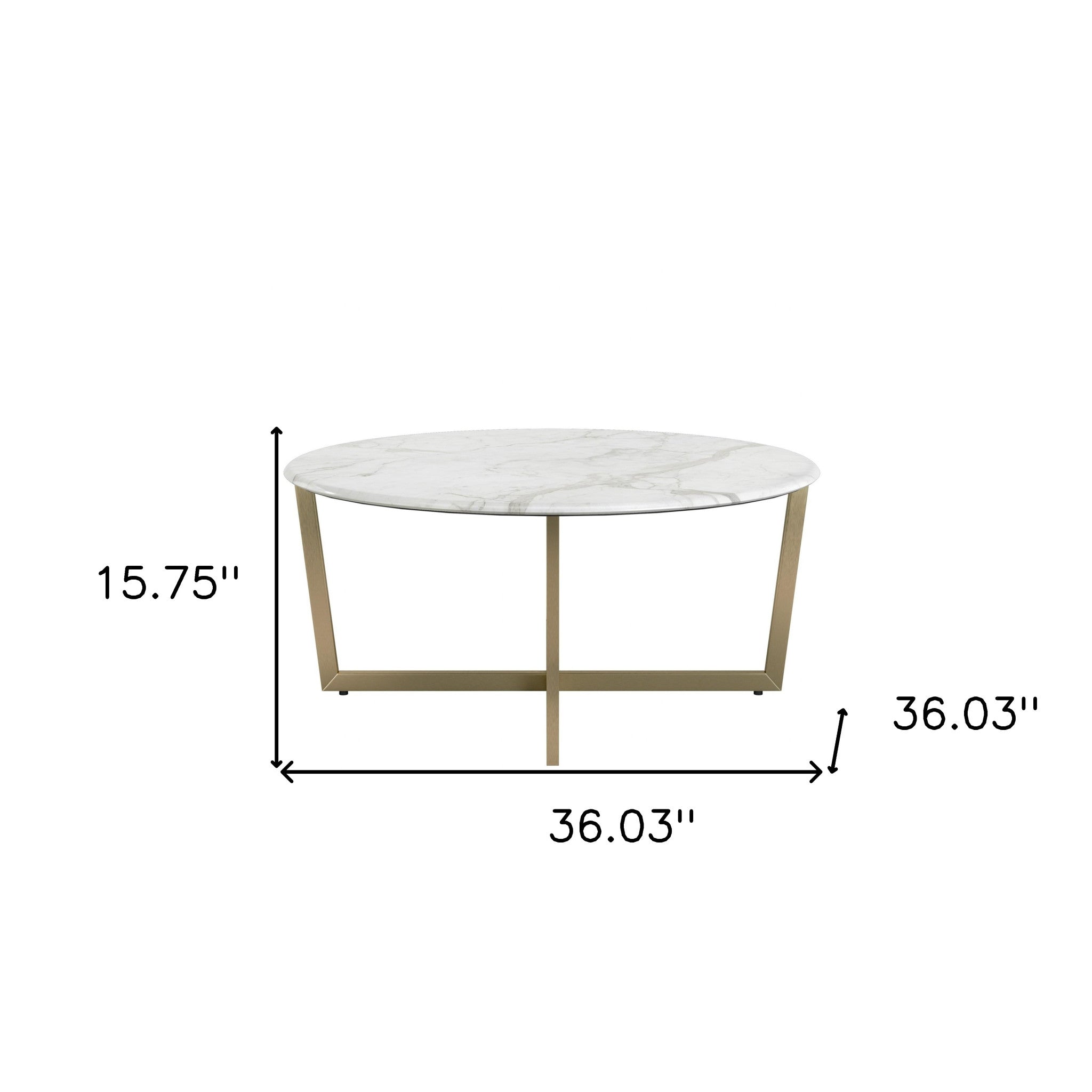 White on Gold Faux Marble Round Coffee Table