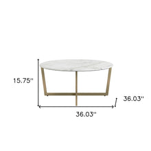 White on Gold Faux Marble Round Coffee Table
