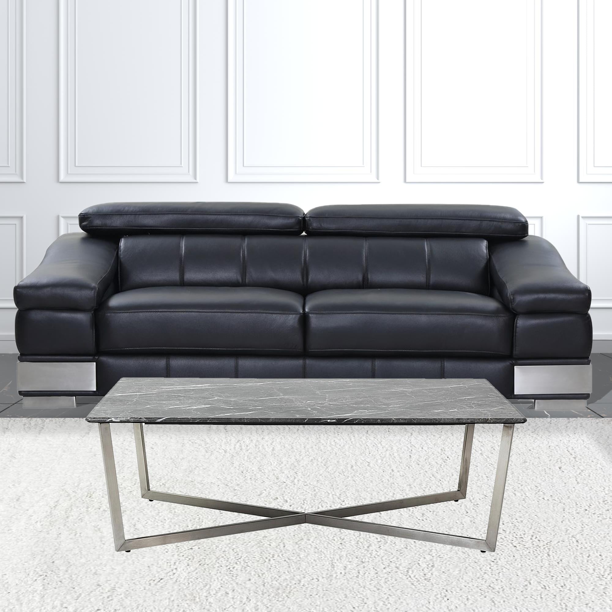 Negro sobre mesa de centro de imitación de mármol inoxidable