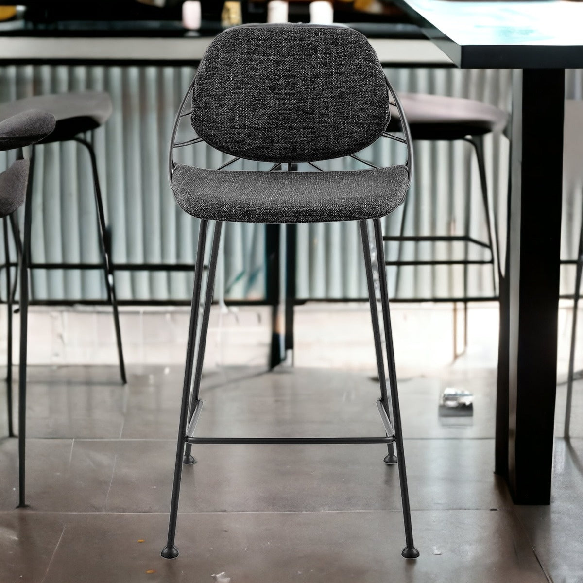 Set Of Two 36" Black Steel Low Back Counter Height Bar Chairs With Footrest