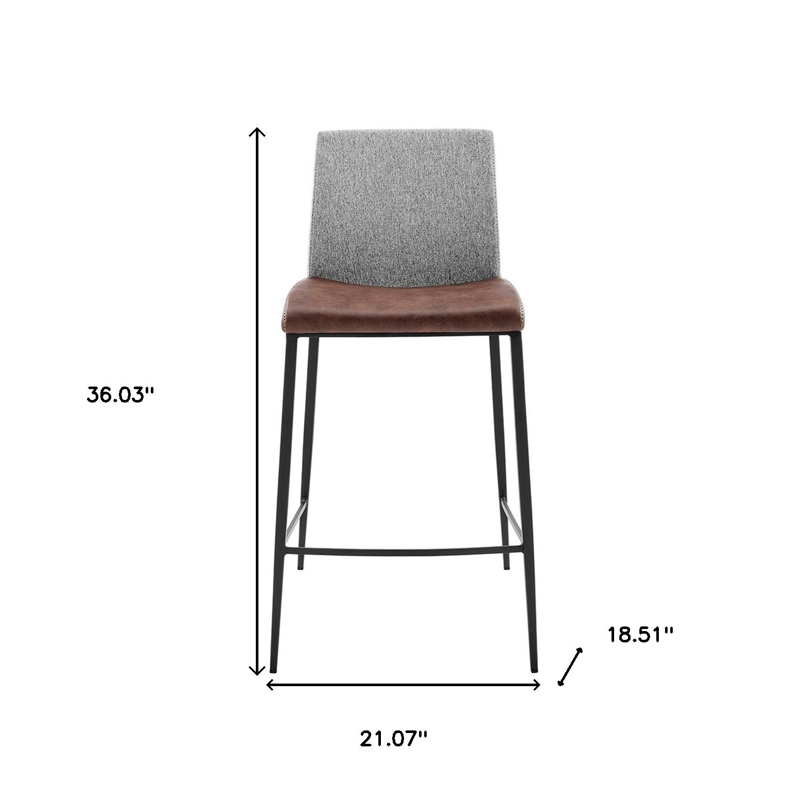 Set Of Two 36" Brown And Black Steel Low Back Counter Height Bar Chairs With Footrest