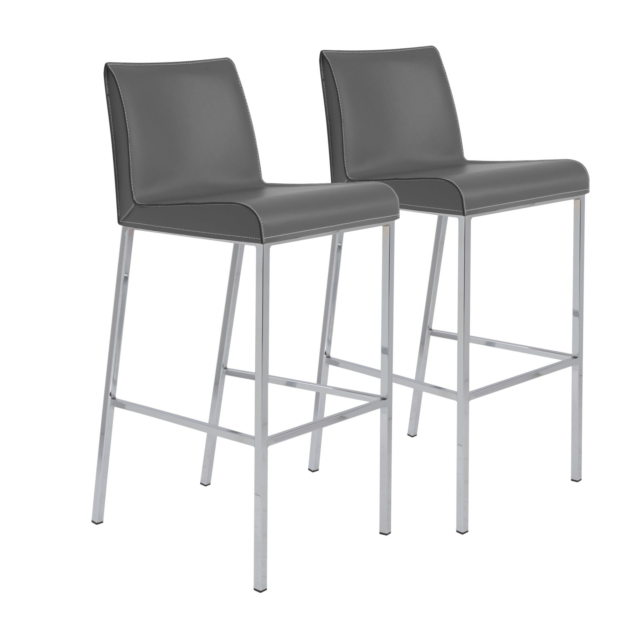 Set Of Two 41" Gray And Silver Steel Low Back Bar Height Chairs With Footrest