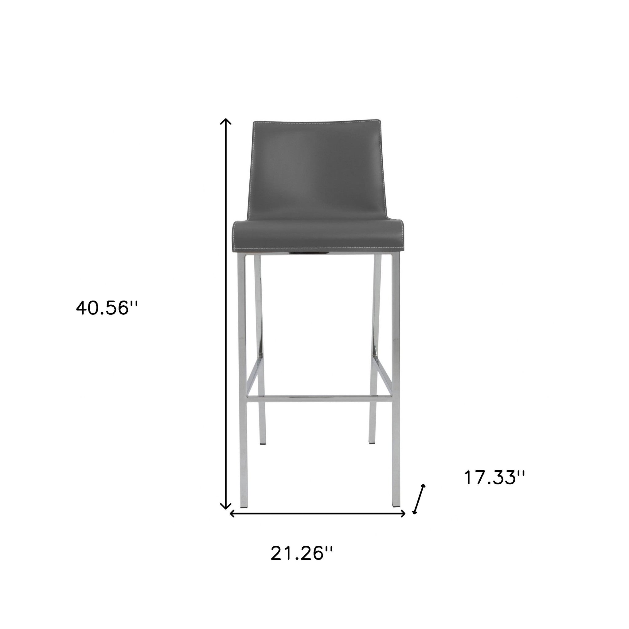 Set Of Two 41" Gray And Silver Steel Low Back Bar Height Chairs With Footrest