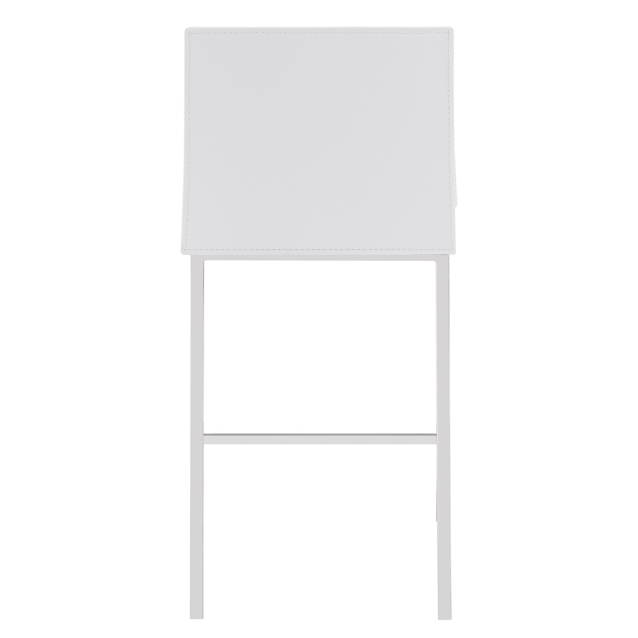 Set Of Two 34" White And Silver Steel Low Back Counter Height Bar Chairs With Footrest