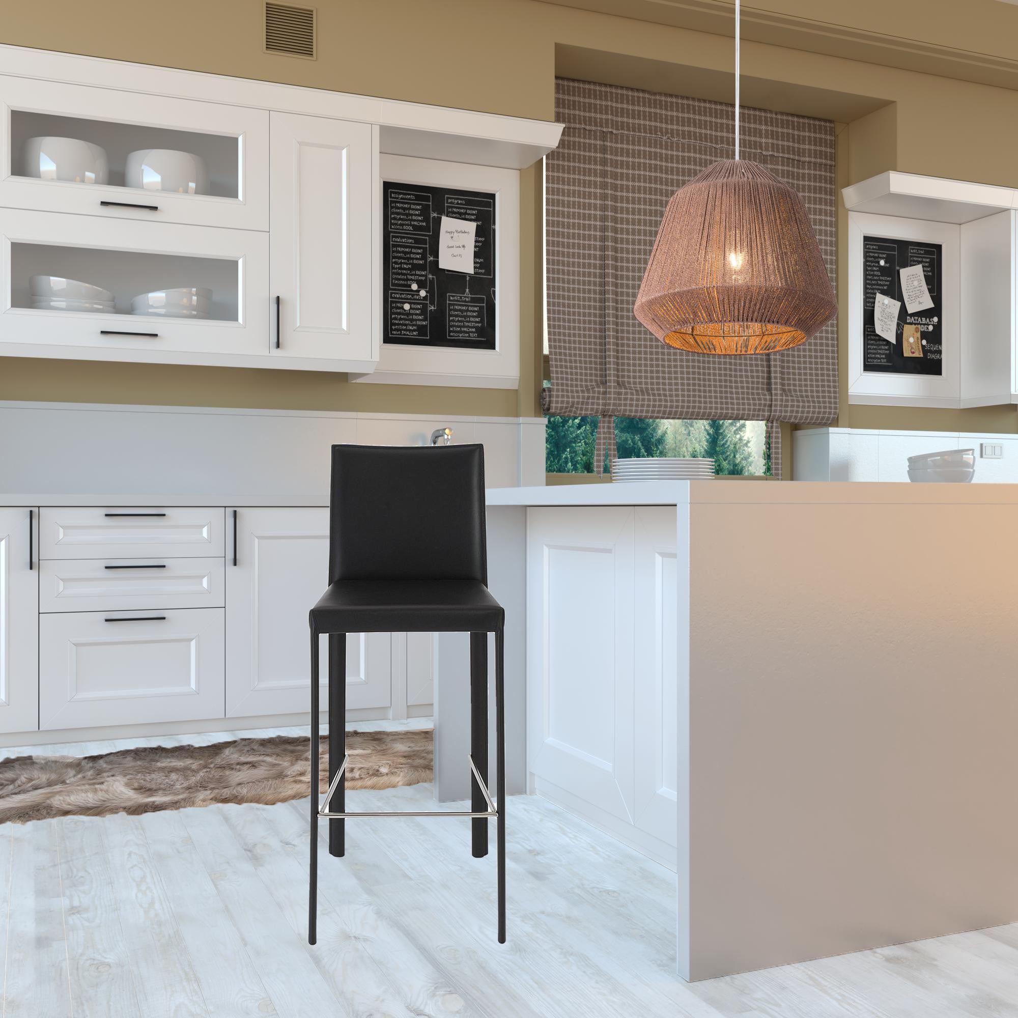 Set of Two Full Black Faux Leather Bar Stools