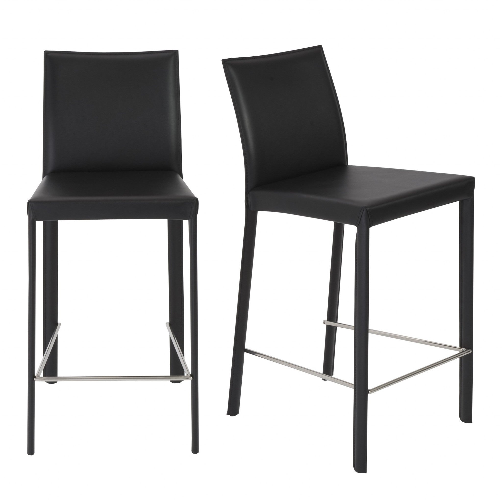 Set Of Two 37" Black Steel Low Back Counter Height Bar Chairs With Footrest