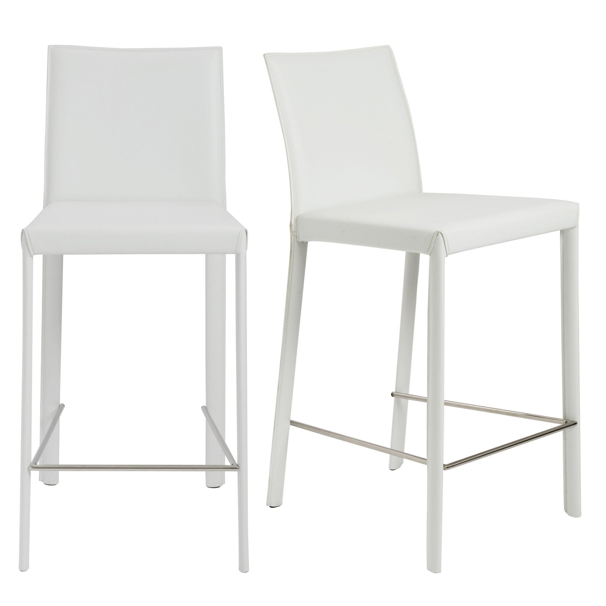 Set Of Two 37" White Steel Low Back Counter Height Bar Chairs With Footrest