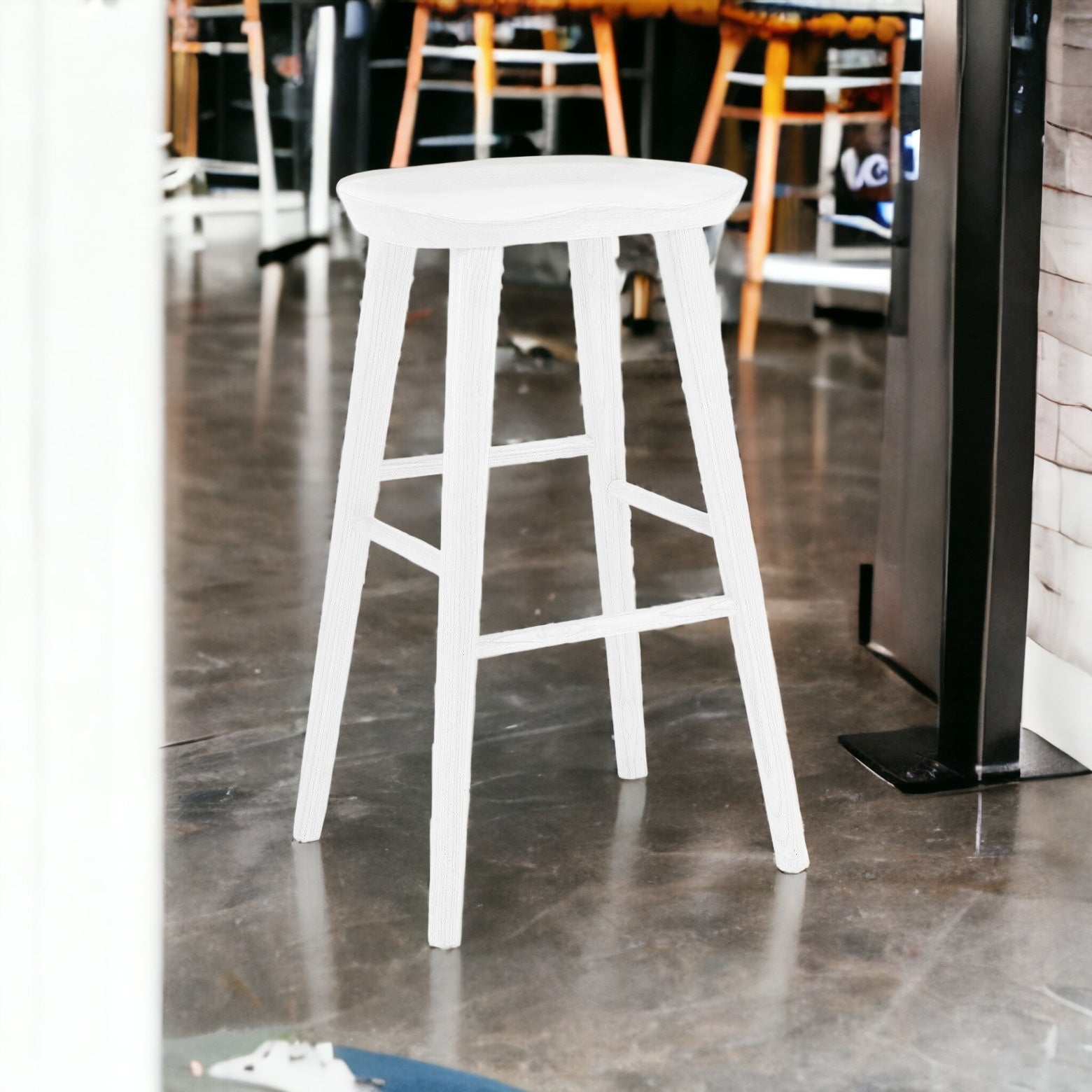 30" White Solid Wood Bar Stool