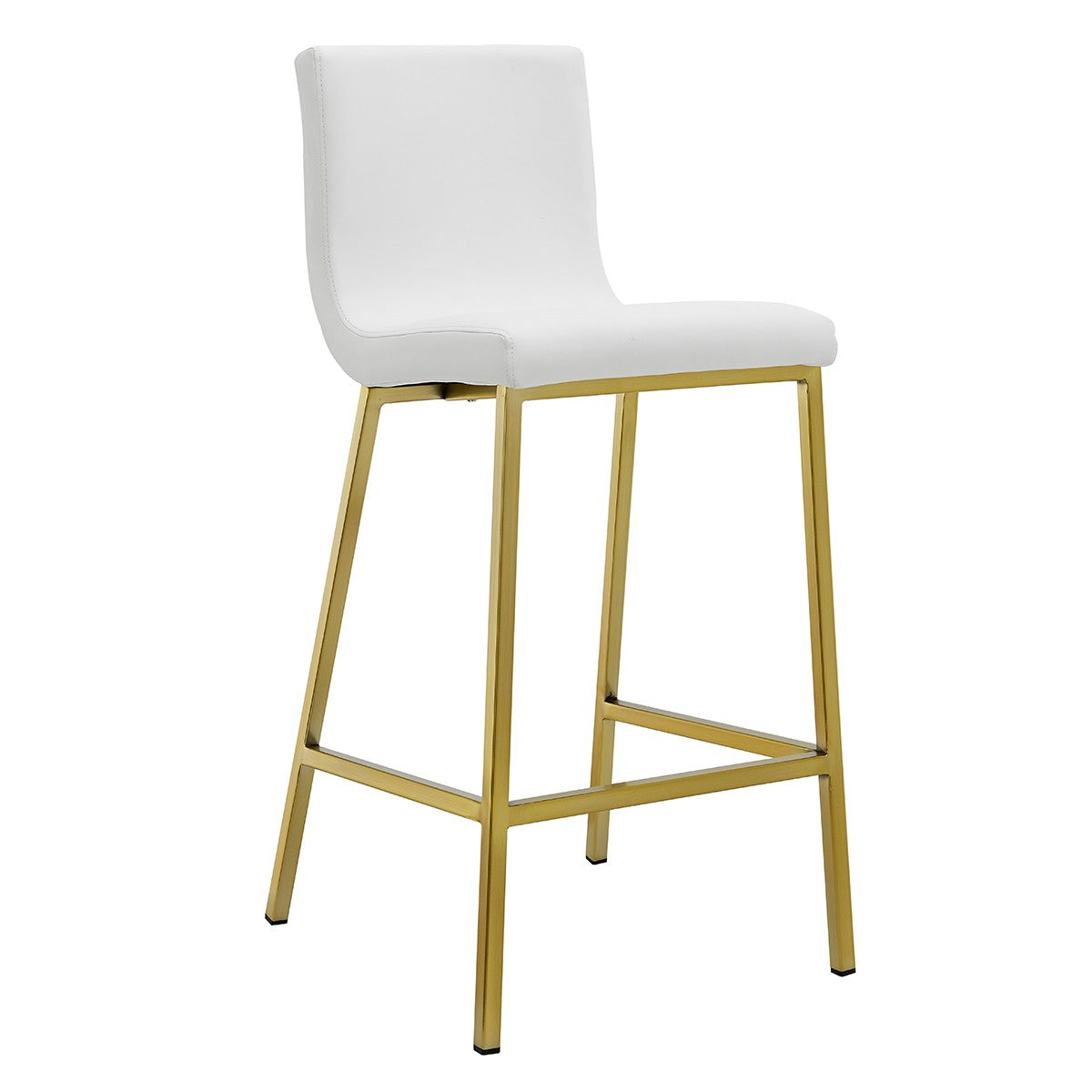 Set Of Two 36" White And Gold Steel Low Back Counter Height Bar Chairs With Footrest