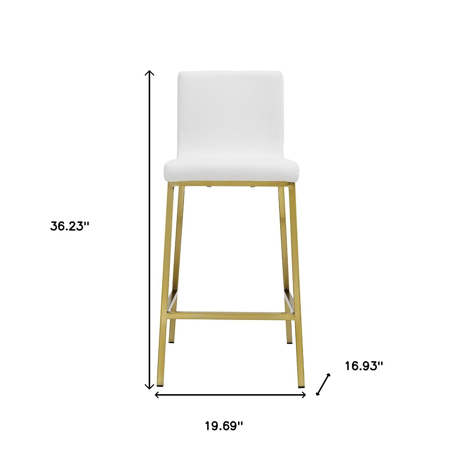 Set Of Two 36" White And Gold Steel Low Back Counter Height Bar Chairs With Footrest