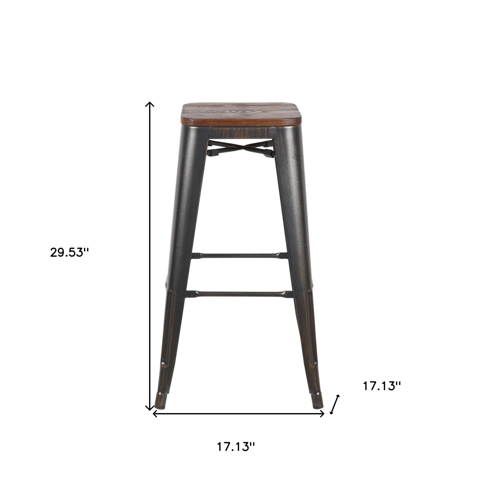 Set of Four Rustic Cafe Wood and Steel Bar Stools