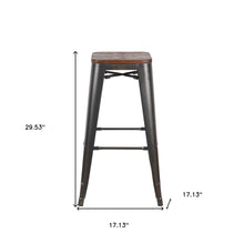 Set of Four Rustic Cafe Wood and Steel Bar Stools