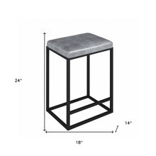 Set of Two Modern Geo Grey Leather Bar Stools